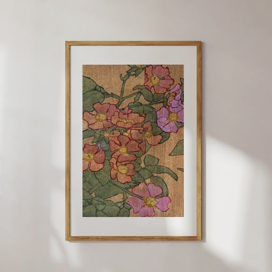 Vintage Pink Roses on Terracotta Digital Print Poster