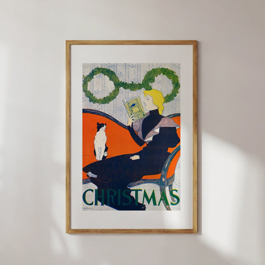 Woman & Cat At Christmas Poster