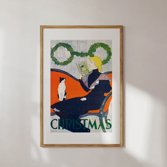 Woman & Cat At Christmas Digital Print Poster