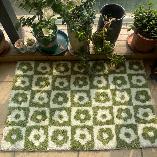 Green Flower Plaid Rug