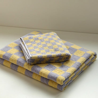 Checkerboard Purple Cotton Towels