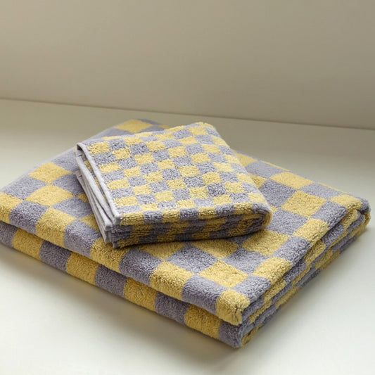 Checkerboard Purple Cotton Towels