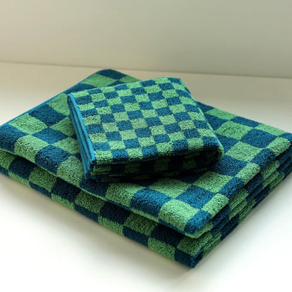 Checkerboard Green Cotton Towels